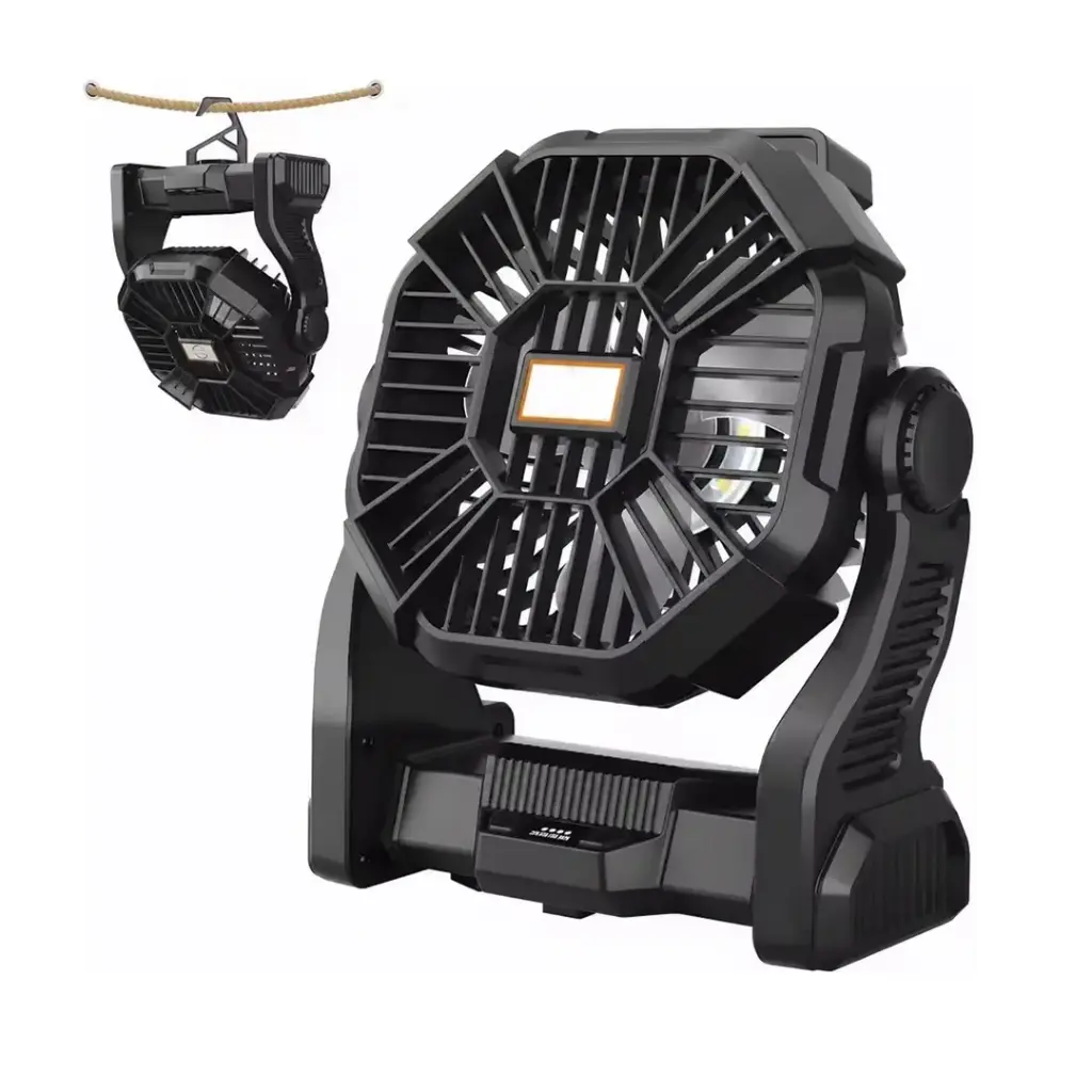 Ventilador Portátil Esencial para Dormitorio con Luz LED, Ventilador Recargable de 4 Velocidades 
