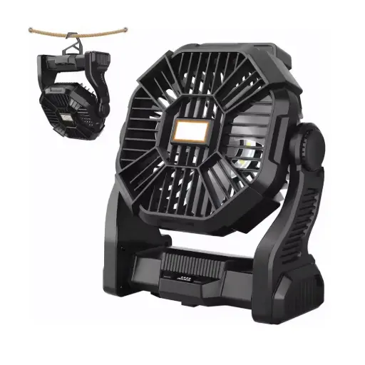 Ventilador Portátil Esencial para Dormitorio con Luz LED, Ventilador Recargable de 4 Velocidades 